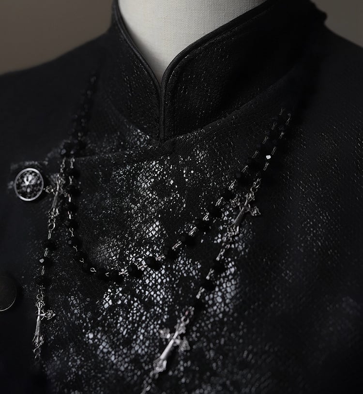 Spine Coat Ouji Collar Versatile Gothic Black Lizard Embroidery Fashion Back with