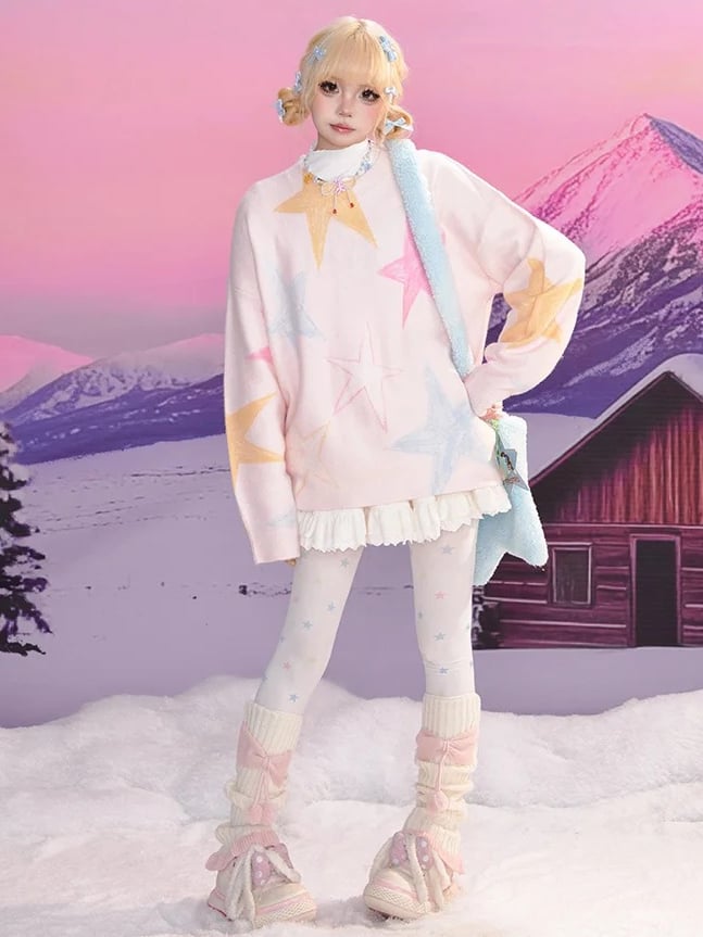 Weicher Rundhalspullover mit rosa Graffiti-Stern