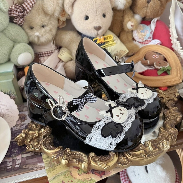 Wings Motif Decor Sweet Rabbit Lolita Black Bunny Themed Shoes with