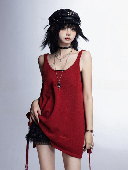 ビスチェタンクトップ ブラック グラマラス レッド サイドスリット ヴィンテージ セット トップス付き