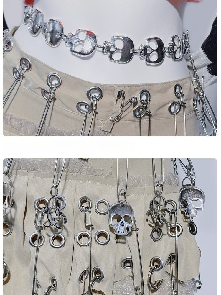 Punk Khaki Asymmetrischer Saum Pin Skelett Kreuzrock