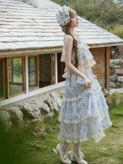 Print Top Cami Blau Floral Beige Stufen und