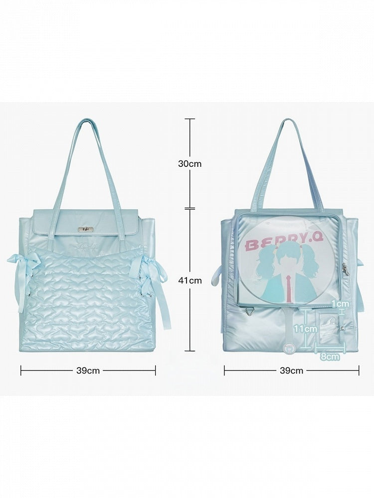 4 Colors Heart Pattern Detail Ita Bag with Transparent Window for Daily Use - Berry Q