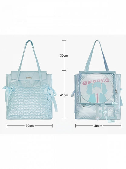 4 Colors Heart Pattern Detail Ita Bag with Transparent Window for Daily Use - Berry Q