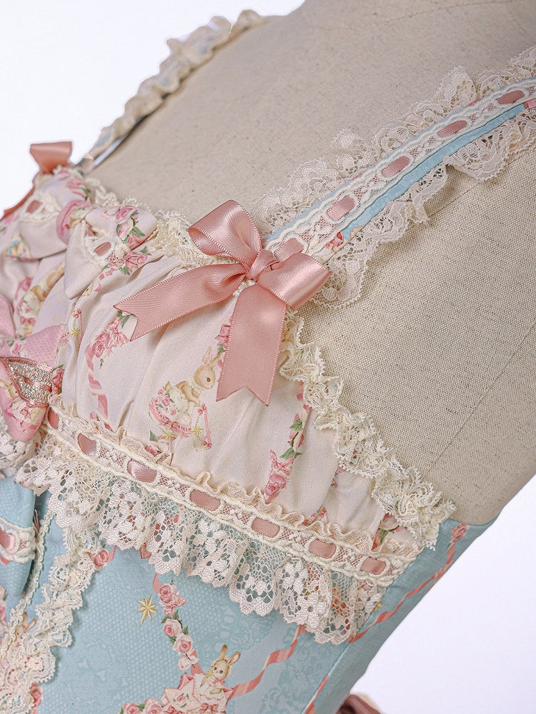 Doll Theme JSK Dress in Blue & Pink with Bow Accents, Lolita Style - Alice Girl