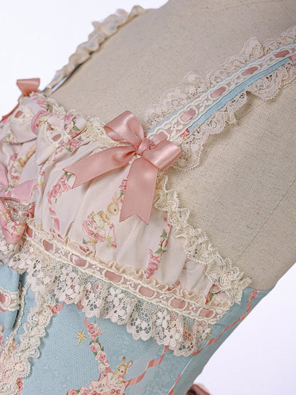 Doll Theme JSK Dress in Blue & Pink with Bow Accents, Lolita Style - Alice Girl
