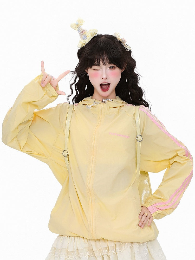 Kawaii Sun Closure Daily Green/Yellow/Pink Cuffs Protection Jacket Elastic Zipper with