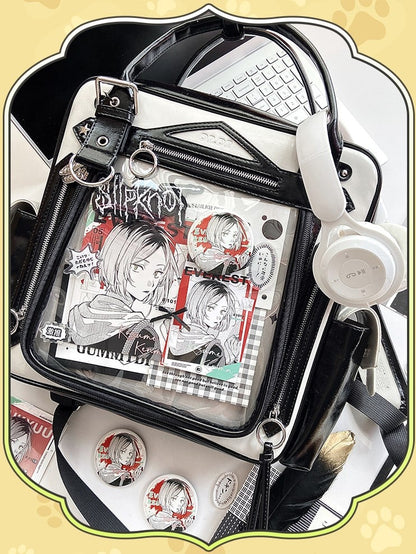 Black Daily Ita Backpack Capacity With Cute Puppy Print Large White