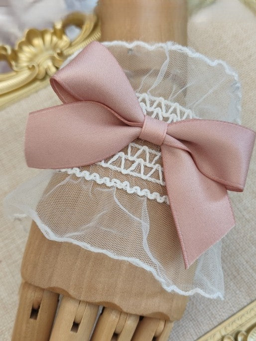 Dusty Bow Lace Cuffs Wrist Pink