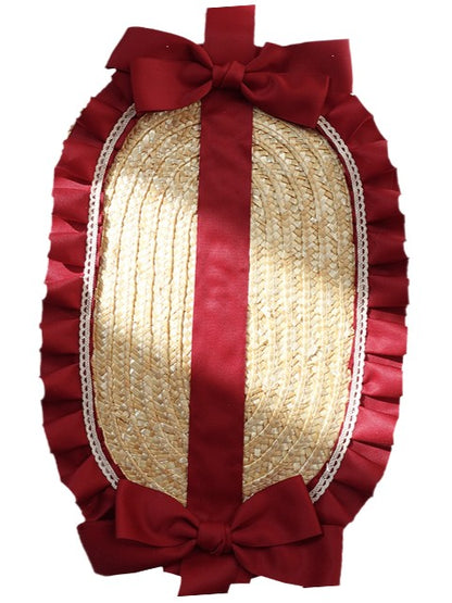 Bowknot Leaf Strawberry Hairclip Lolita Sweet Red Bonnet With Straw