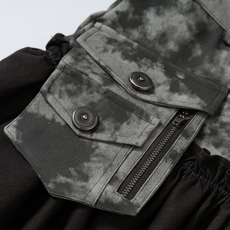 Dark Tiered Aesthetic Blackish-Green with Leather Punk Skirt