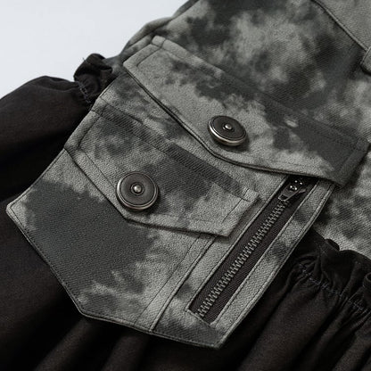 Dark Tiered Aesthetic Blackish-Green with Leather Punk Skirt