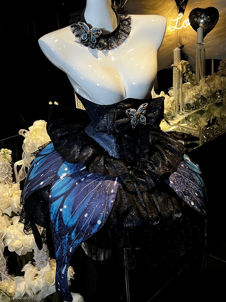 Blue Skirt Shimmering Bust Wings Butterfly Corset Night Under + Fairy