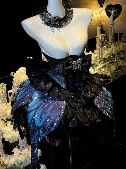 Blue Skirt Shimmering Bust Wings Butterfly Corset Night Under + Fairy