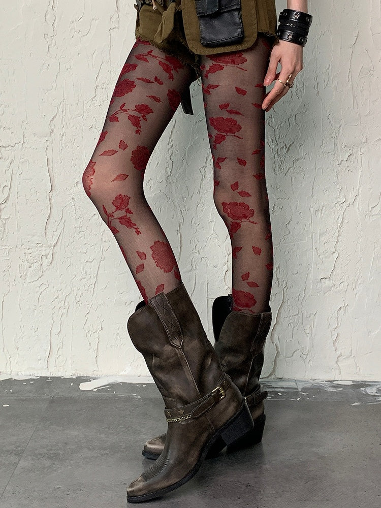 Muster SchwarzRote Strumpfhose Rosette Gothic