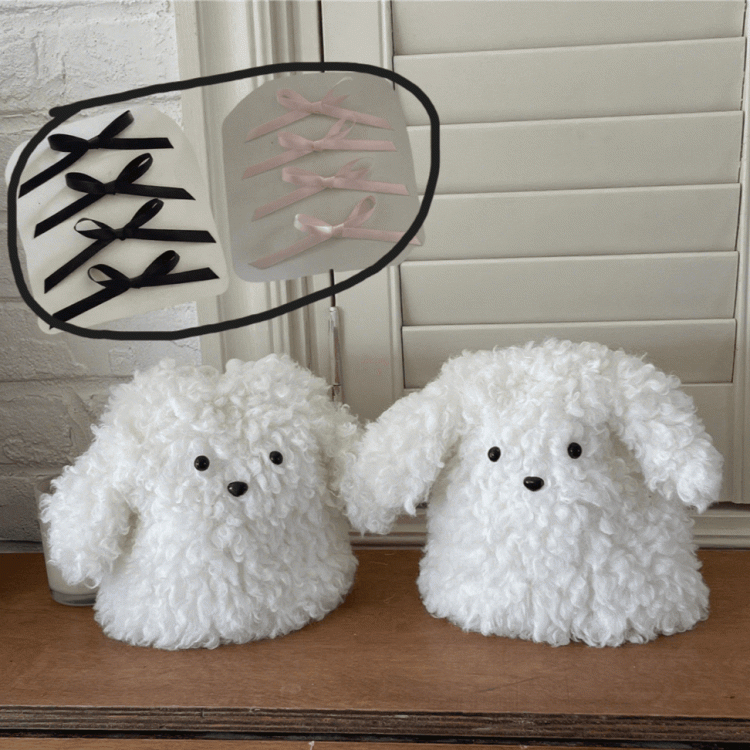 Leg Puppy White/Brown Ribbon Bowknot With Plush Warmers