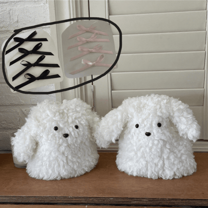 Leg Puppy White/Brown Ribbon Bowknot With Plush Warmers