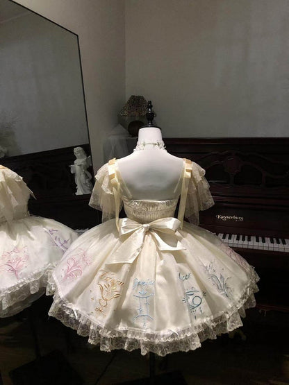 Dress Champagne Embroidered Zodiac with Butterfly Sleeves Tulle Lolita