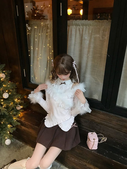 Decor Kei Brown Skirt Pleated Bow Jirai