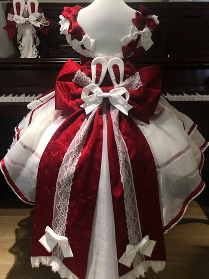 Red Rabbit Theme Lolita Cake JSK Dress KC Train Bow Full Set - Sweet Dream