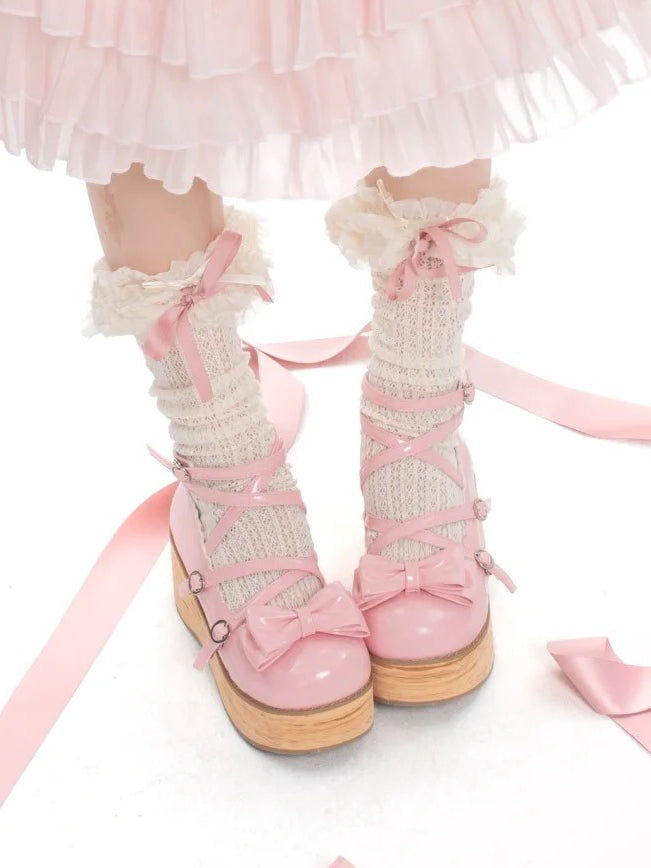 Lolita Toe Shoes Platform Round Sweet - Pink Peach