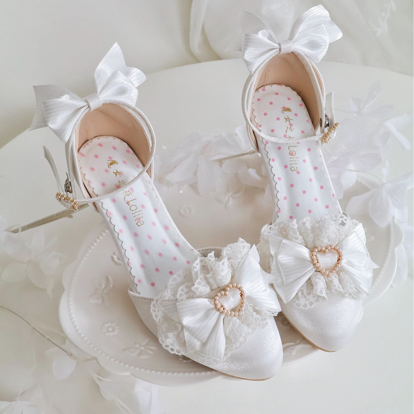 Lolita Lace Bow Pointed-Toe Heeled Sandals – Ballet Style Original Design