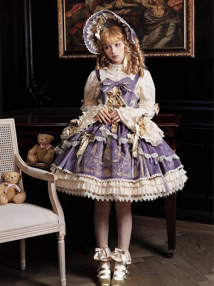 Velvet Dress Candle JSK Decoration Lolita Purple Embroidery Bows