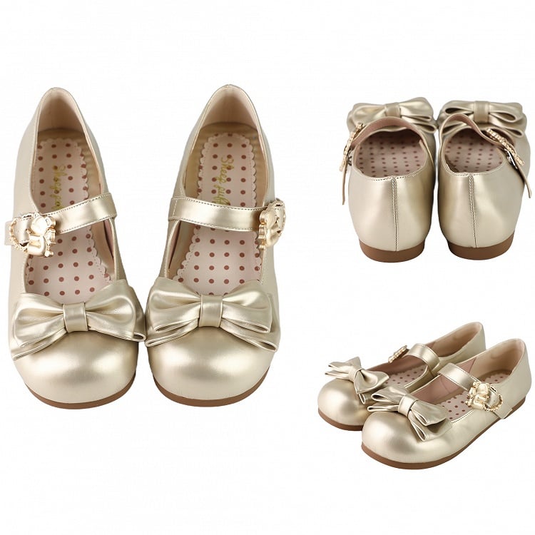 Sweet with Flats at Buckles Heart Top Gold Bow Bear Lolita Hugging