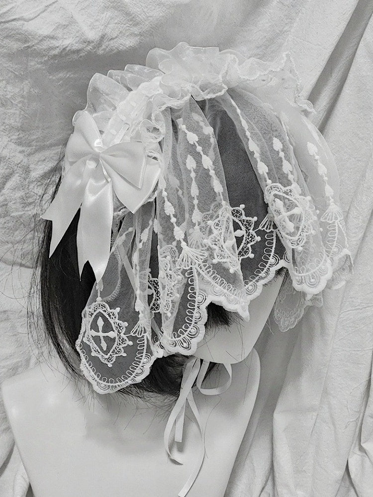 Dual-Tone Gothic Ribbon Headband with Lace and Bow - Dokisuru