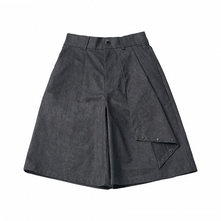 Black Asymmetrical Wide Leg Shorts - PINK SAVIOR