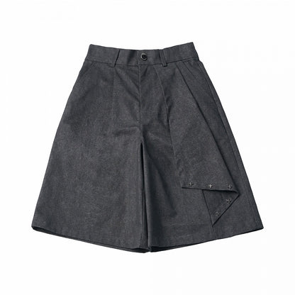 Black Asymmetrical Wide Leg Shorts - PINK SAVIOR