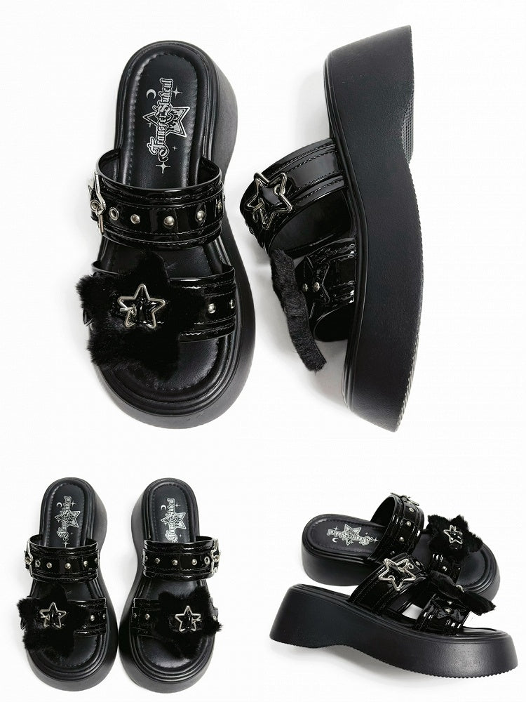Hausschuhe Star Schwarz – Plateau Schnallen Alt-Goth