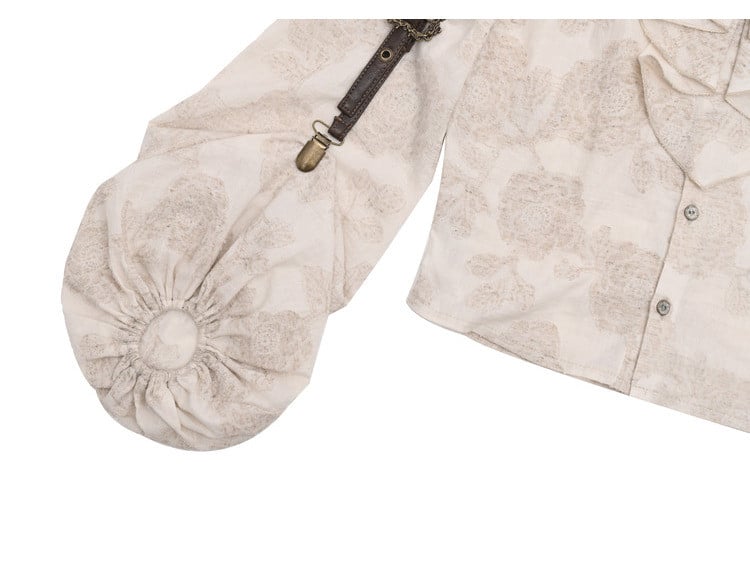 フリルネックライン アプリコット スチームパンク バルーンスリーブ シャツ