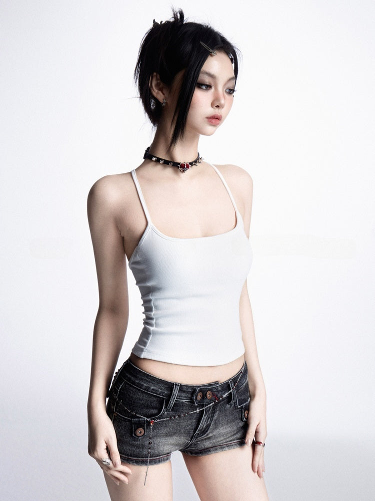 キャミトップ カップ バックレス グラマラス ブラック/ホワイト スクープネックライン パッド入り