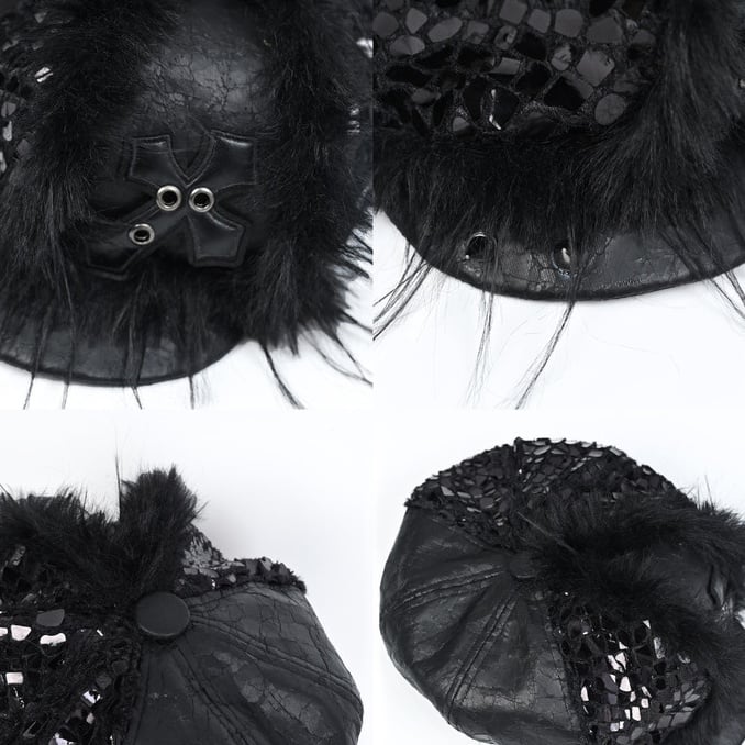 Dark Gothic Snakeskin Cross Black Beret