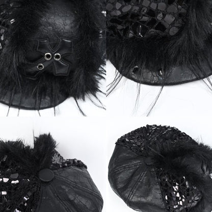 Dark Gothic Snakeskin Cross Black Beret