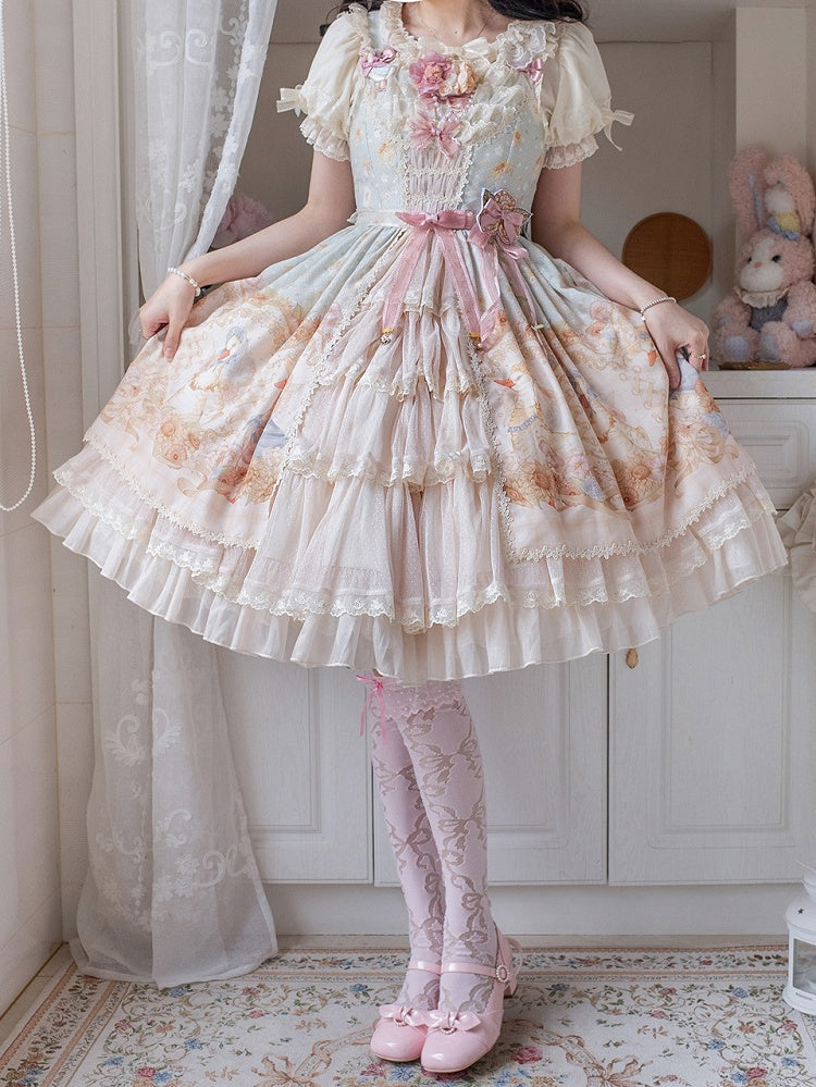 Light Print Jumper Sunflowers Sweet and Skirt Farm Green Lolita Ducks