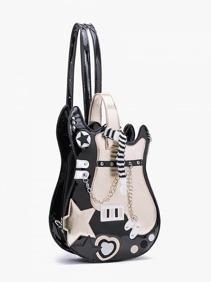 Design Black Embroidered Sweetheart Guitar-shaped Bag Star Gold