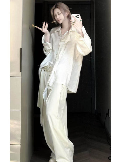 Shirt White Vintage Relaxed-Fit Unisex Tie-Neck