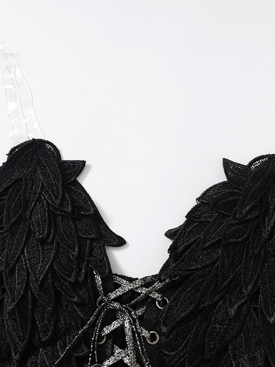 3D Wing Embroidered Lace Corset Top in Black - NO ROMANCE