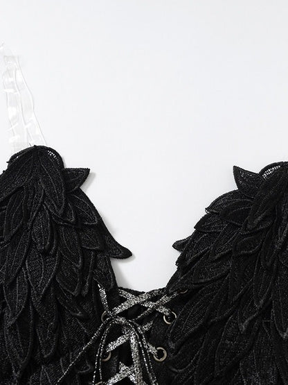 3D Wing Embroidered Lace Corset Top in Black - NO ROMANCE