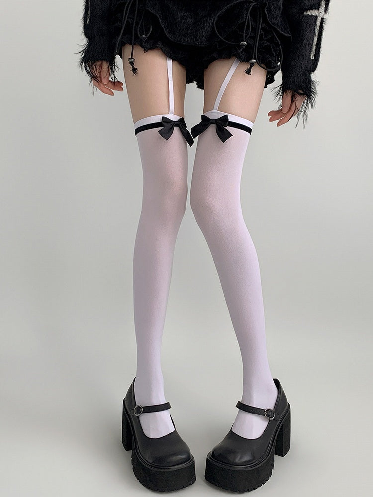 (2 Tights Colors) Bow-Accent Suspender