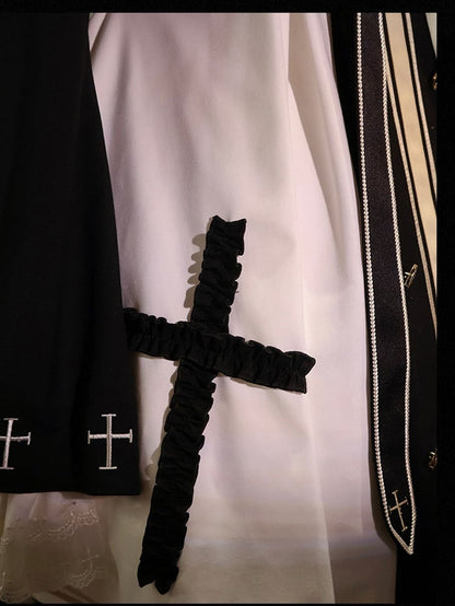 White and Black Cross Details Bell Sleeves Nun Lolita Dress