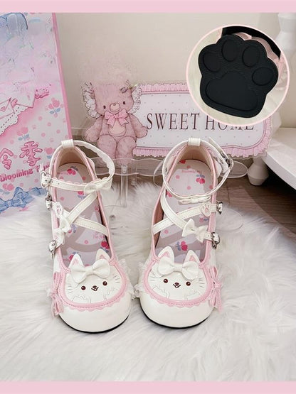 Decor in Shoes Leather White Sweet Mid-heel - Cat PU Lolita