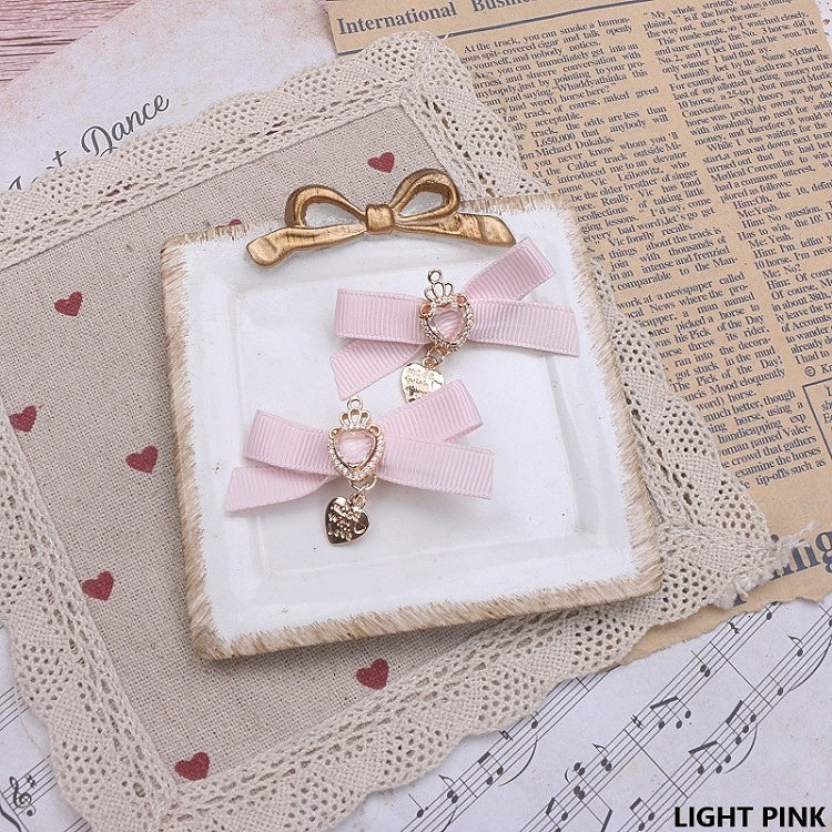 Crown 5 Heart Hairclip Jirai Rhinestone Kei Color Bowknot Options