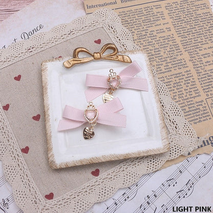 Crown 5 Heart Hairclip Jirai Rhinestone Kei Color Bowknot Options