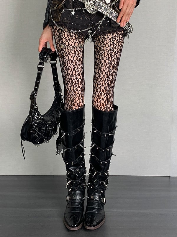 Dark Gothic Black Y2K Cutout Tights