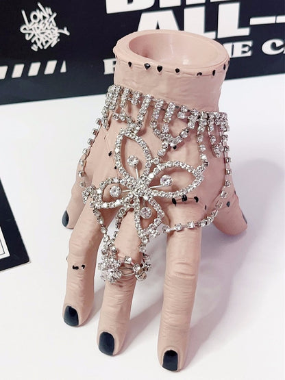 Floral Design Bracelet Silver Rhinestone Y2K