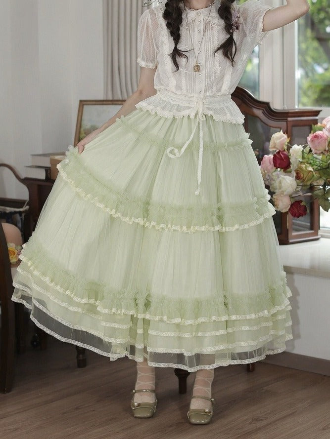 Elegant Lace Trim Tiered Underskirt - Tiny Garden