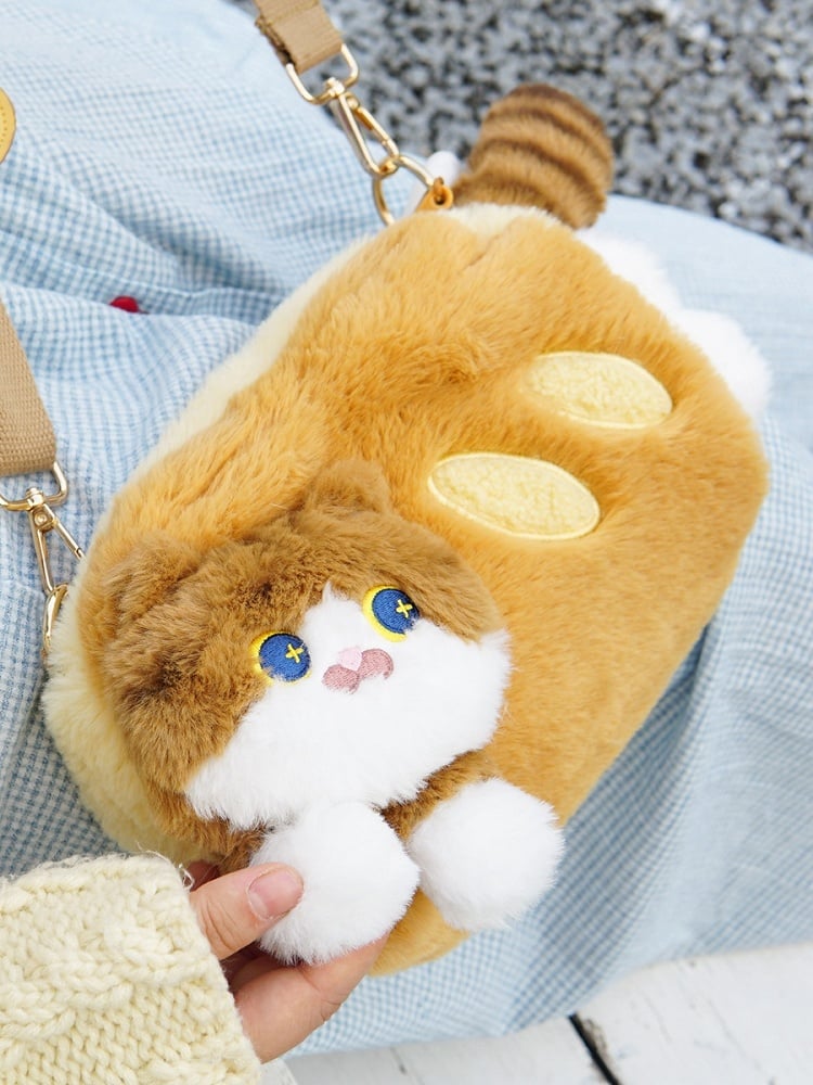 かわいい猫の形をした茶色のぬいぐるみクロスボディバッグ